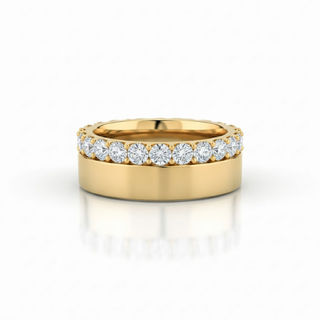 Yellow Gold Eternity Diamond Wedding Band With Shared Prong Round Diamonds