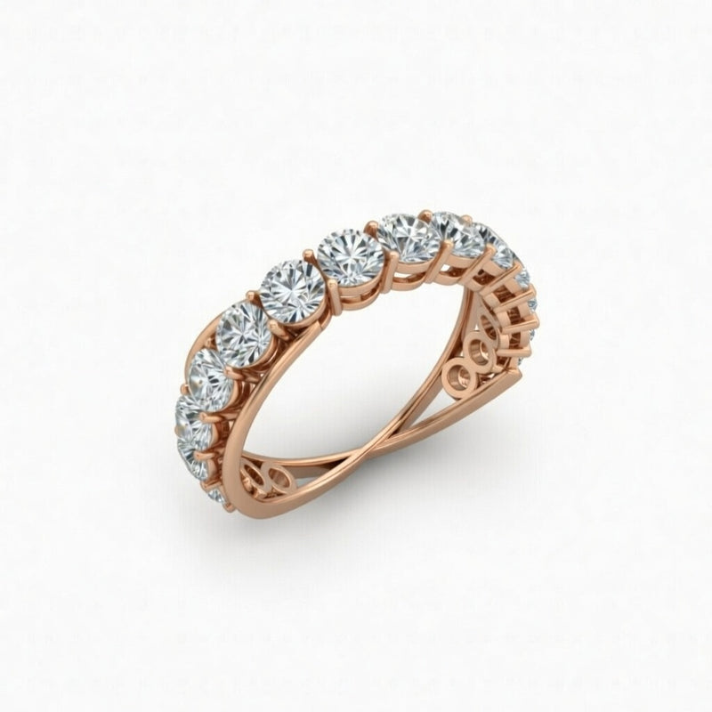 Rose Gold Curved Diamond Wedding Band With Open Crossover Shank And Round Diamonds