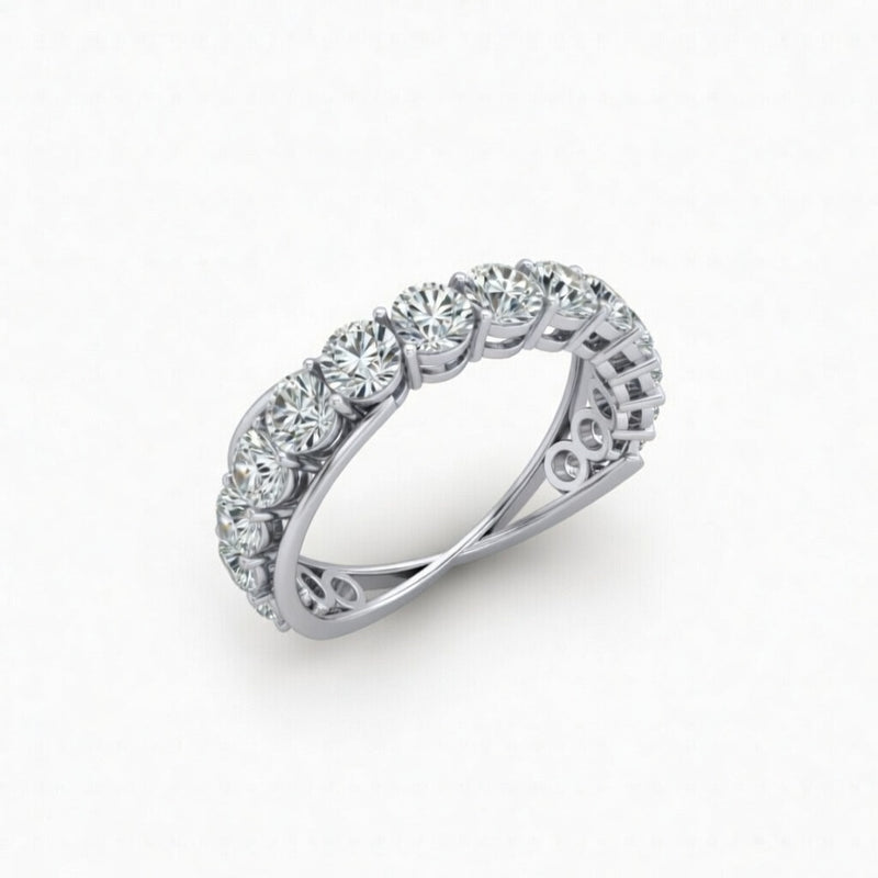 Silver Curved Diamond Wedding Band With Open Crossover Shank And Round Diamonds