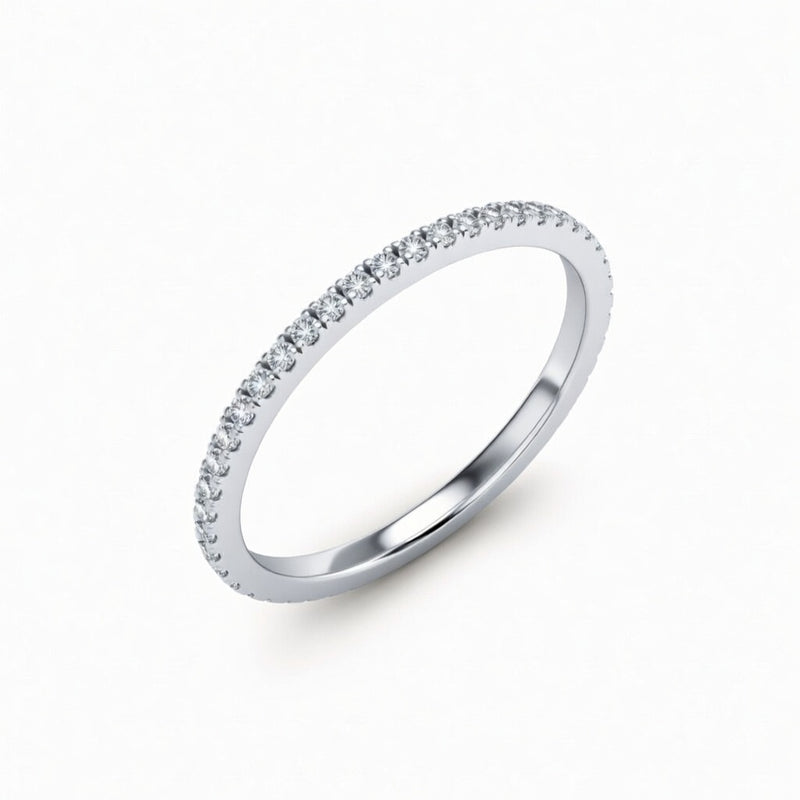 White Gold Minimalist Pavé Diamond Eternity Wedding Band With Round Brilliant Diamonds