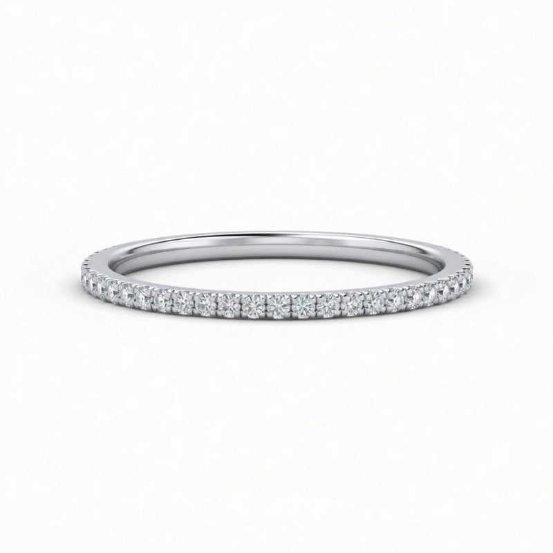 White Gold Minimalist Pavé Diamond Eternity Wedding Band With Round Brilliant Diamonds