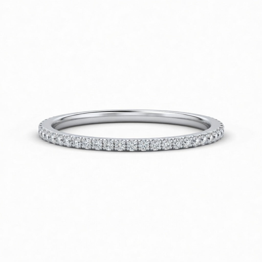 White Gold Minimalist Pavé Diamond Eternity Wedding Band With Round Brilliant Diamonds