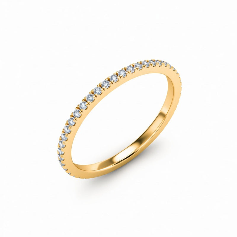 Yellow Gold Minimalist Pavé Diamond Eternity Wedding Band With Round Brilliant Diamonds