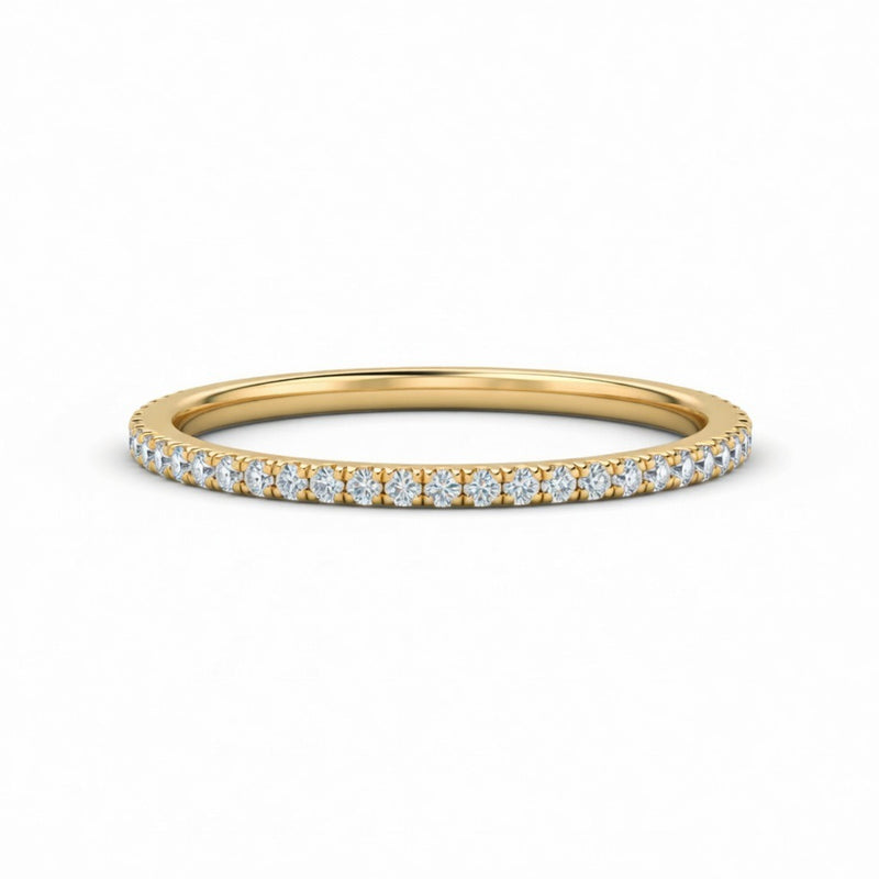 Yellow Gold Minimalist Pavé Diamond Eternity Wedding Band With Round Brilliant Diamonds
