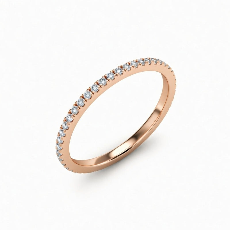 Rose Gold Minimalist Pavé Diamond Eternity Wedding Band With Round Brilliant Diamonds