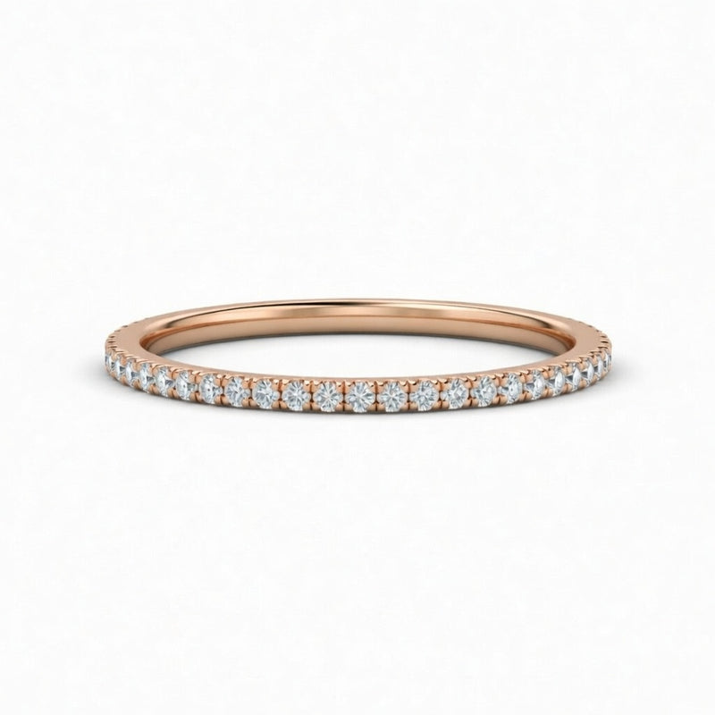 Rose Gold Minimalist Pavé Diamond Eternity Wedding Band With Round Brilliant Diamonds