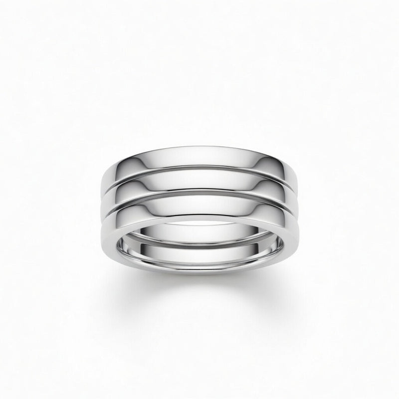 White Gold Triple Row Curved Stackable Wedding Band