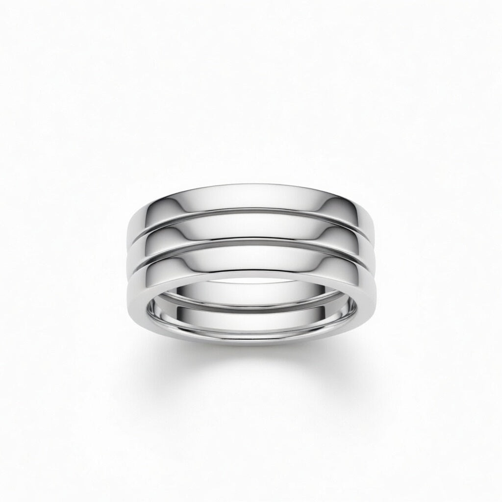 White Gold Triple Row Curved Stackable Wedding Band