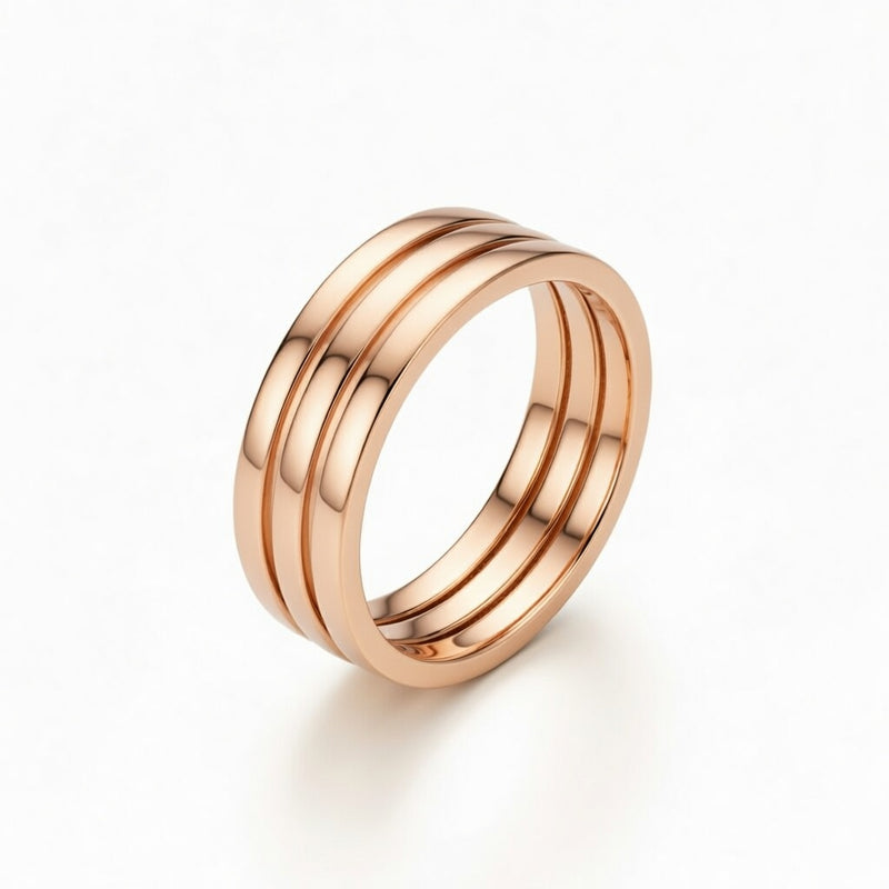 Rose Gold Triple Row Curved Stackable Wedding Band