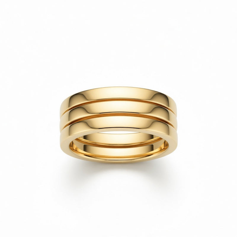 Yellow Gold Triple Row Curved Stackable Wedding Band