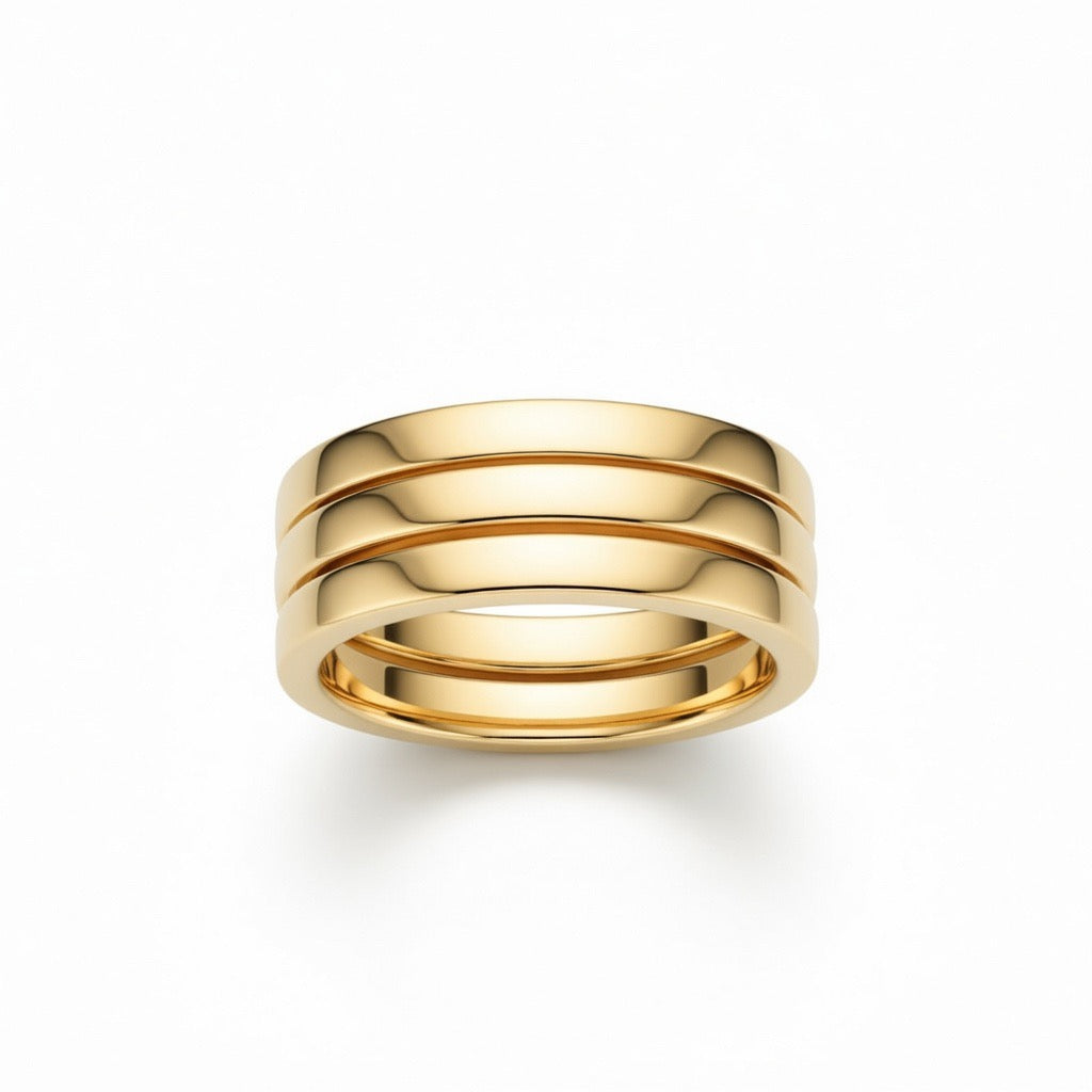 Yellow Gold Triple Row Curved Stackable Wedding Band