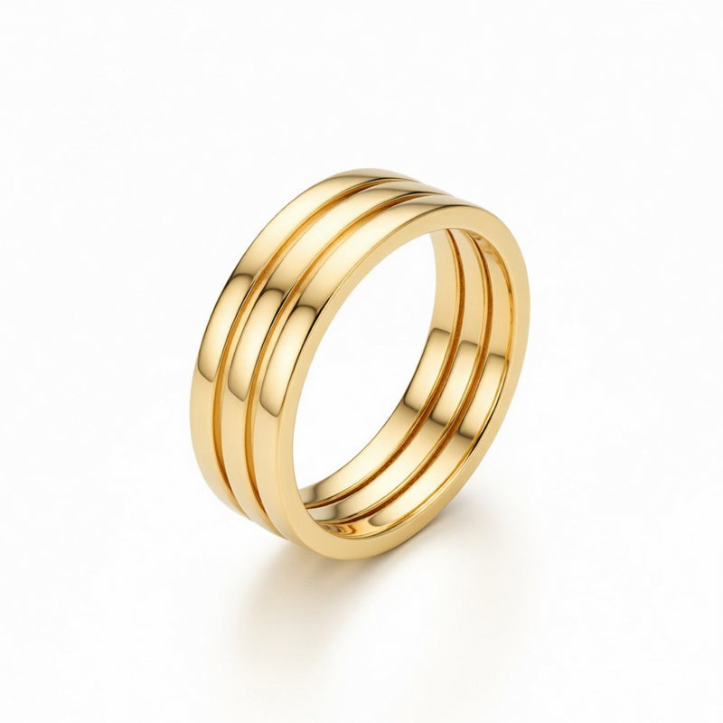 Yellow Gold Triple Row Curved Stackable Wedding Band