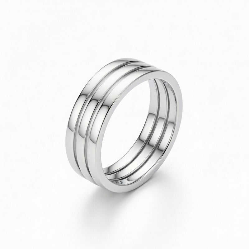Silver Triple Row Curved Stackable Wedding Band
