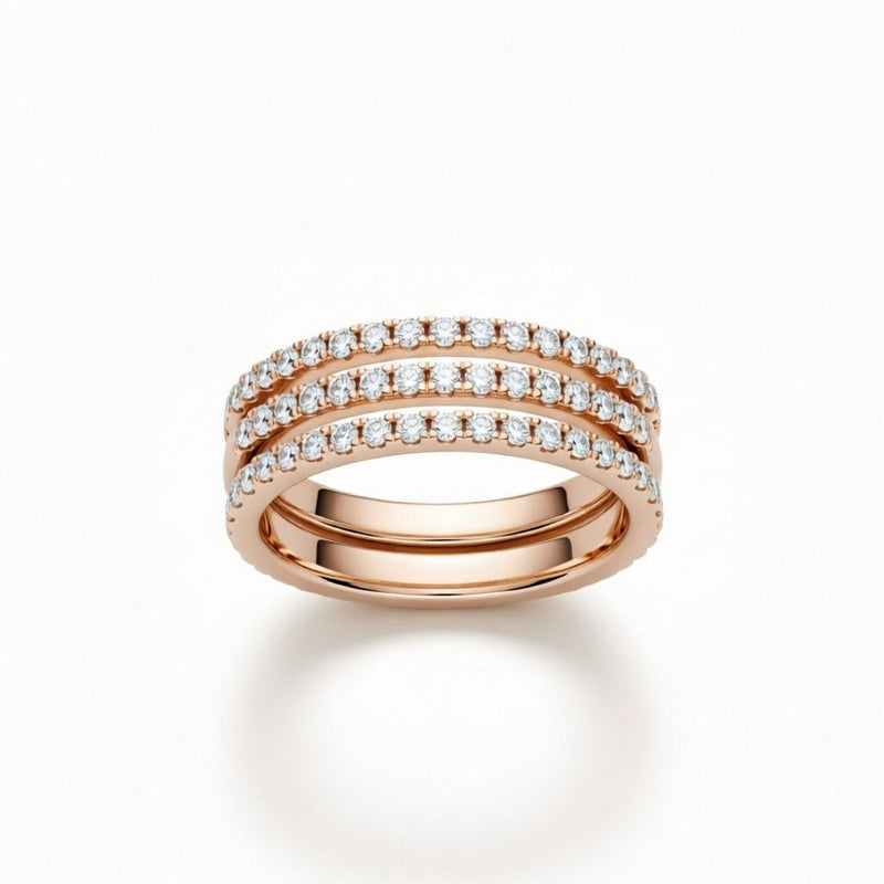 Rose Gold Triple Row Pavé Diamond Stackable Wedding Band