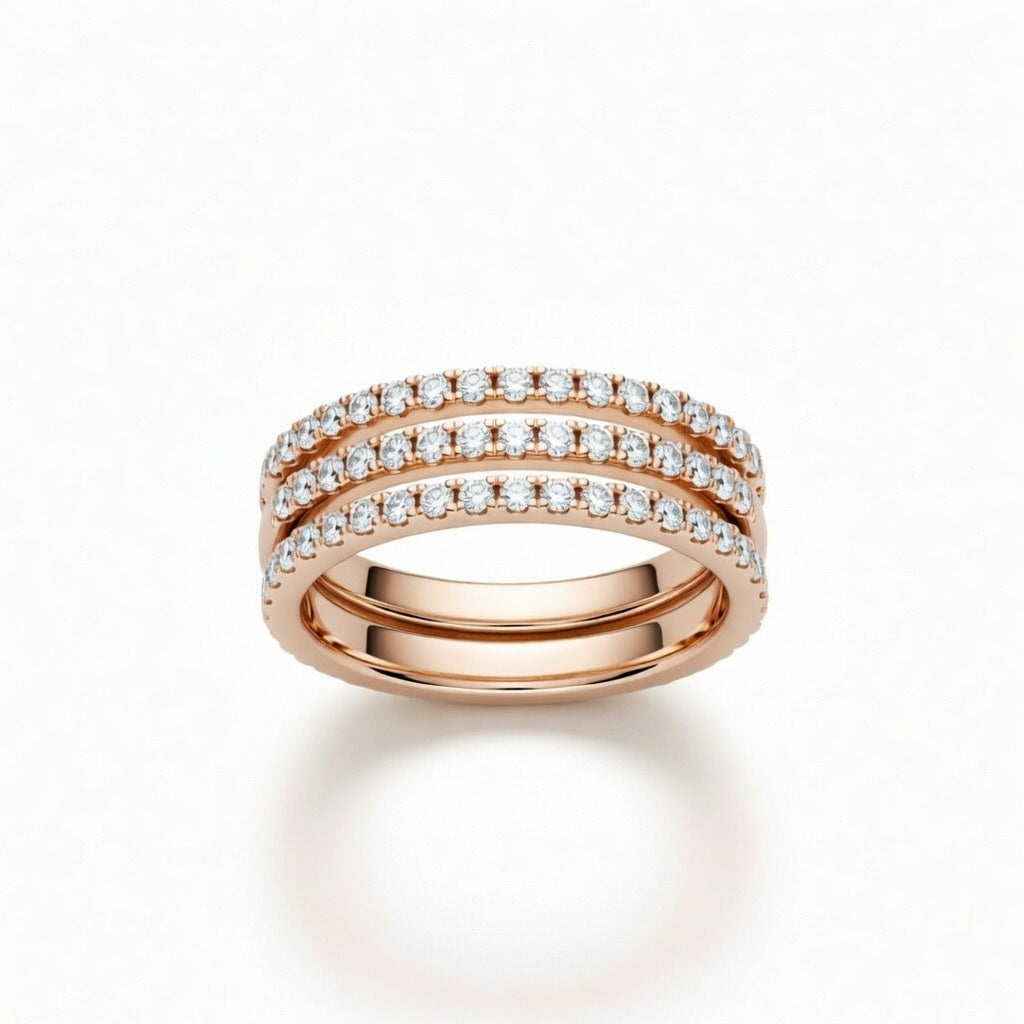 Rose Gold Triple Row Pavé Diamond Stackable Wedding Band