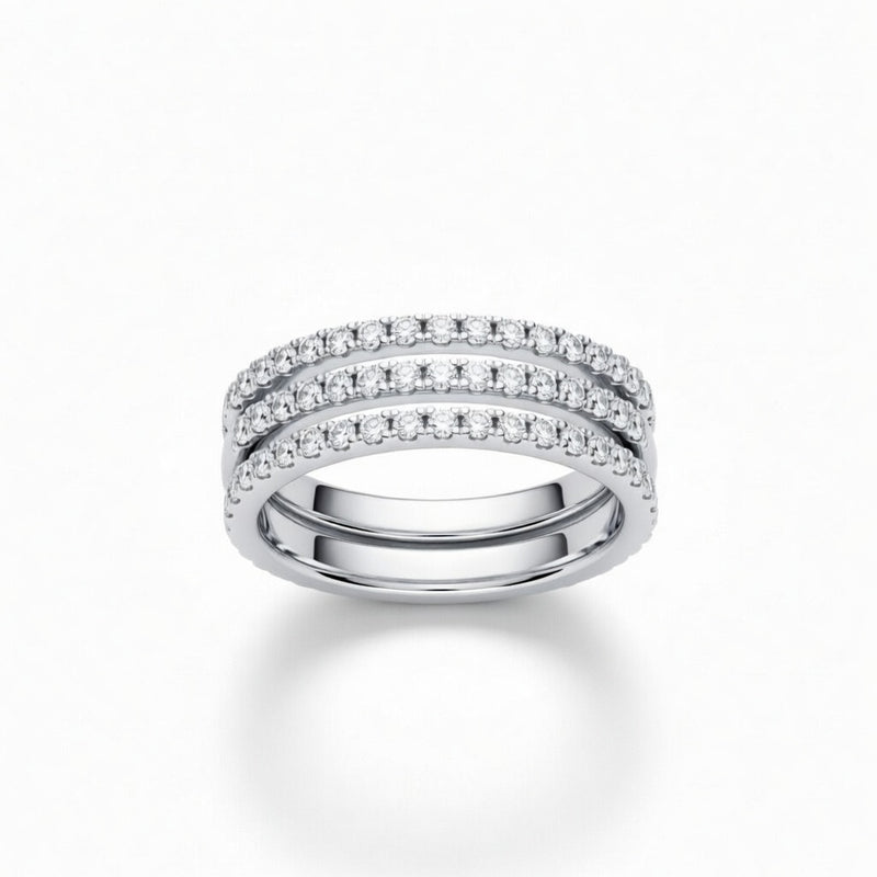 White Gold Triple Row Pavé Diamond Stackable Wedding Band