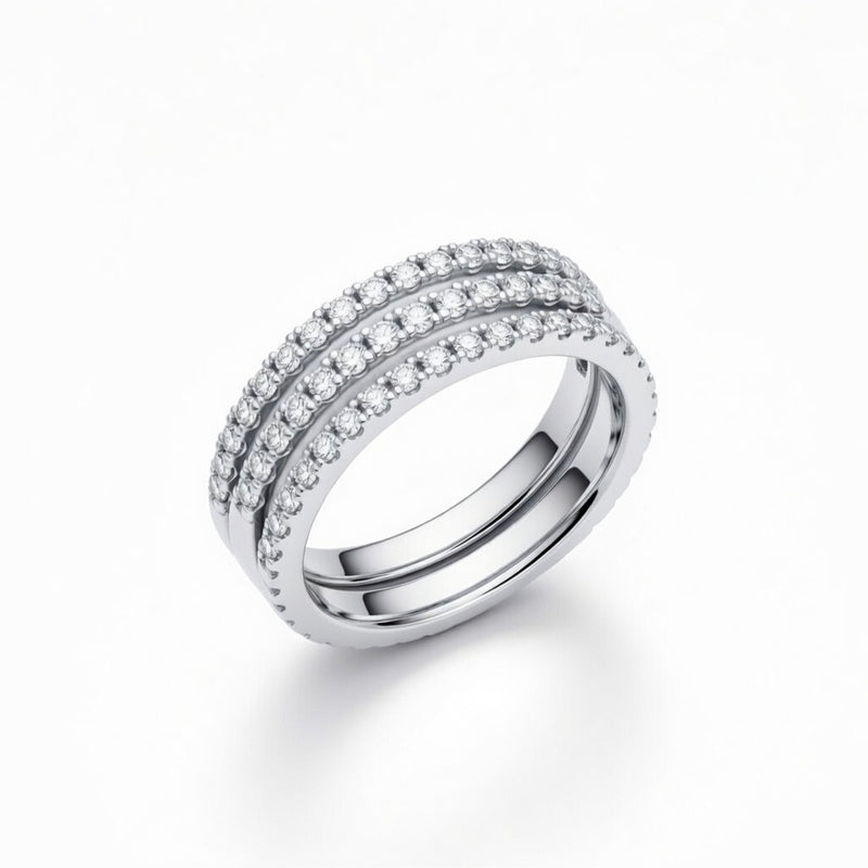 White Gold Triple Row Pavé Diamond Stackable Wedding Band