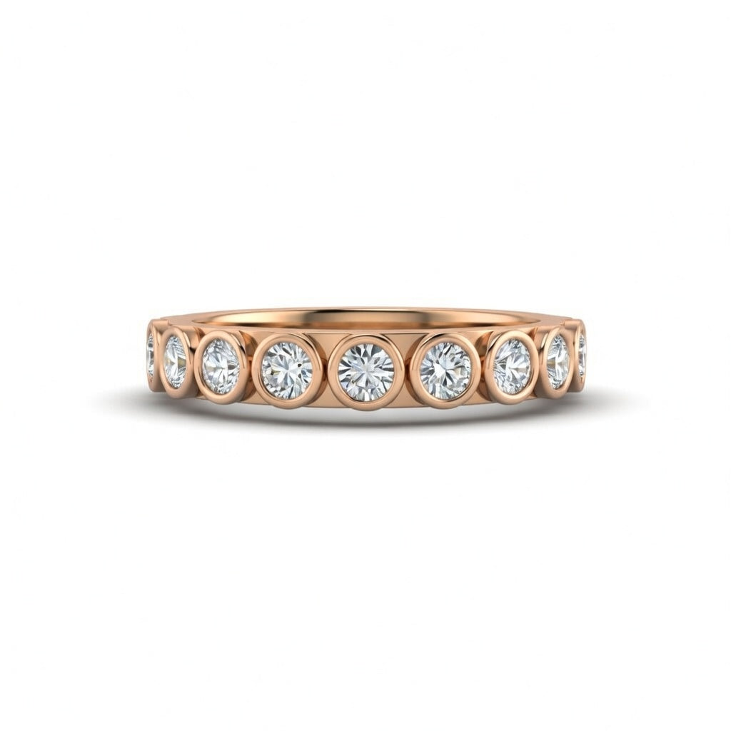 Rose Gold Bezel Set Round Diamond Eternity Wedding Band