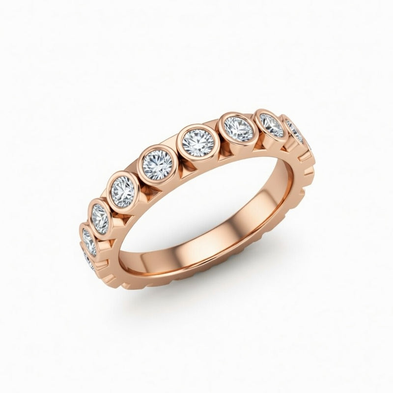 Rose Gold Bezel Set Round Diamond Eternity Wedding Band