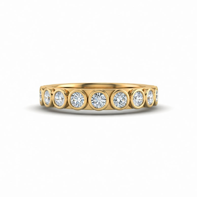 Yellow Gold Bezel Set Round Diamond Eternity Wedding Band