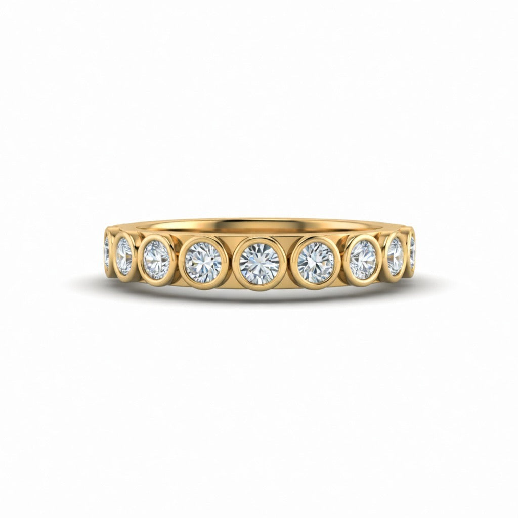 Yellow Gold Bezel Set Round Diamond Eternity Wedding Band