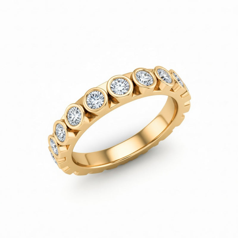 Yellow Gold Bezel Set Round Diamond Eternity Wedding Band