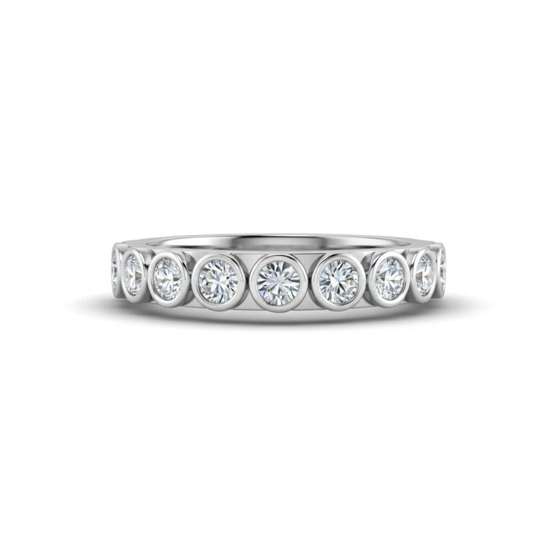 Silver Bezel Set Round Diamond Eternity Wedding Band