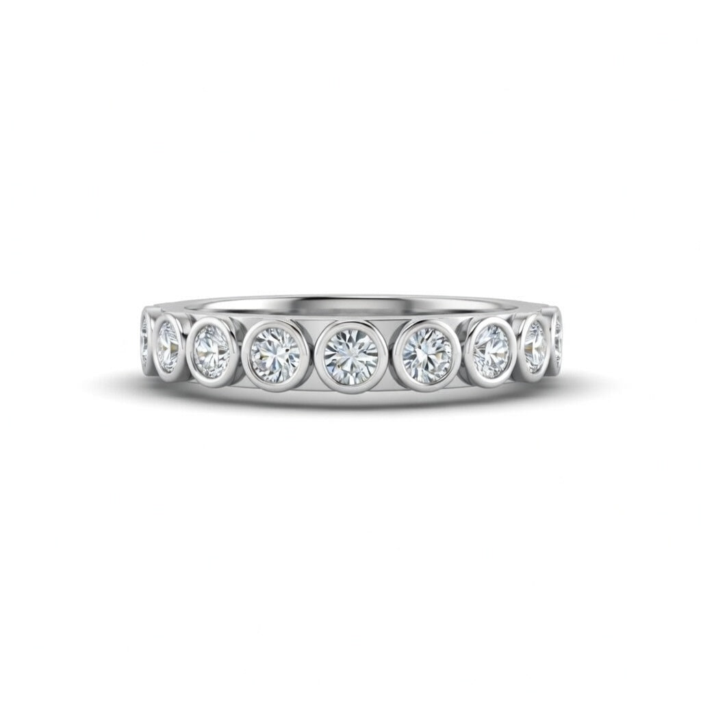 Silver Bezel Set Round Diamond Eternity Wedding Band