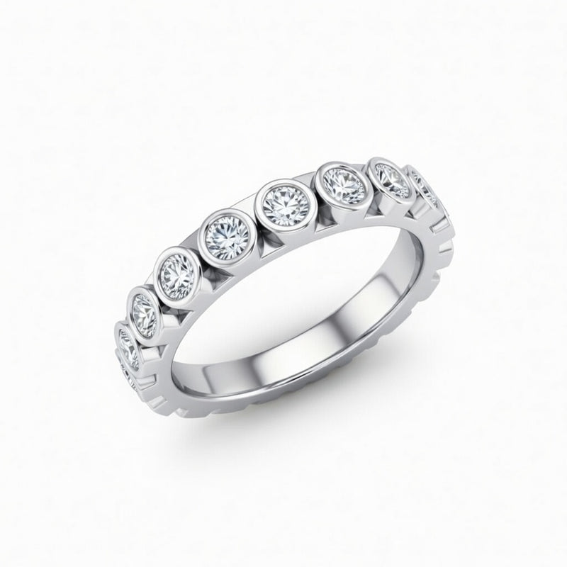 White Gold Bezel Set Round Diamond Eternity Wedding Band