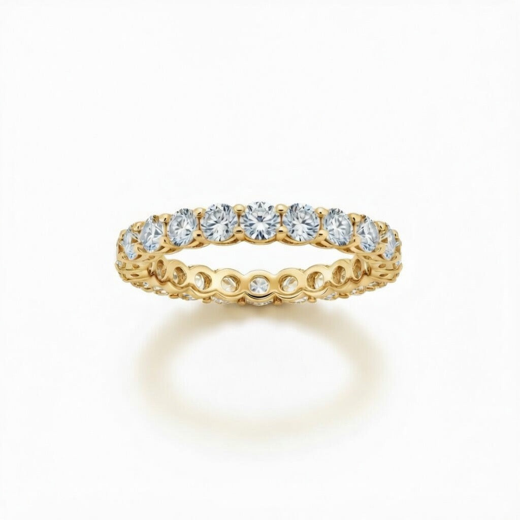 Yellow Gold Shared Prong Round Diamond Eternity Wedding Band