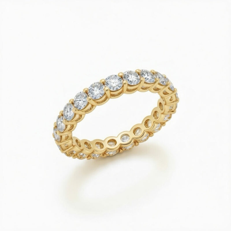 Yellow Gold Shared Prong Round Diamond Eternity Wedding Band