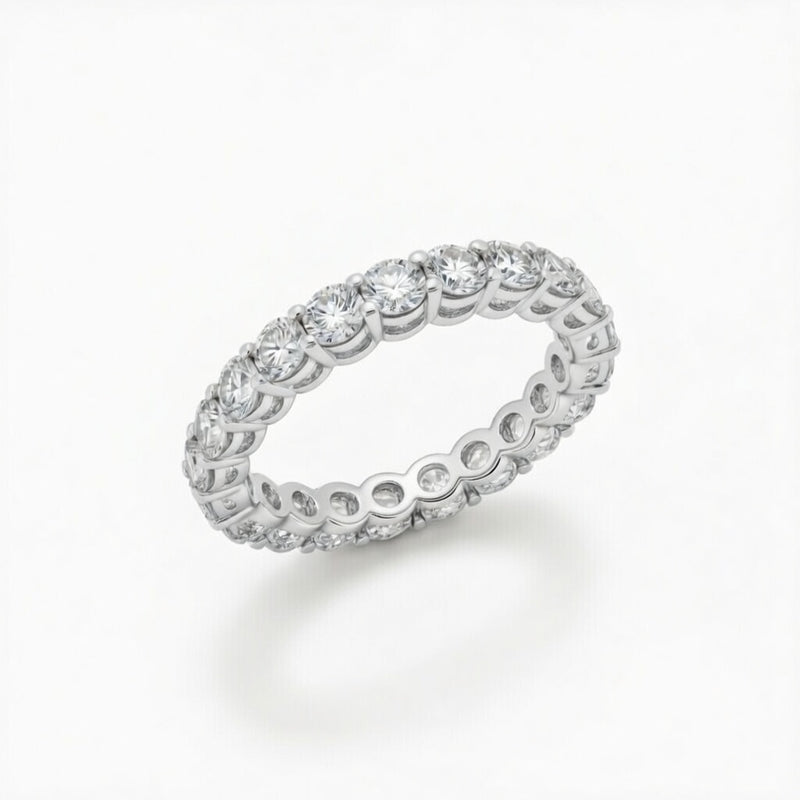 Silver Shared Prong Round Diamond Eternity Wedding Band