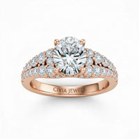 Rose Gold Oval Cut Solitaire Engagement Ring With Pavé Diamond Band And Classic Four-Prong Setting