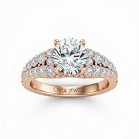 Rose Gold Round Cut Solitaire Engagement Ring With Pavé Diamond Band And Classic Four-Prong Setting