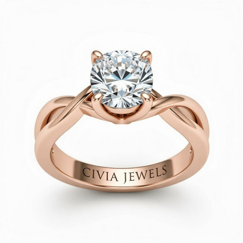 Rose Gold Cushion Diamond Solitaire Engagement Ring With Interwoven Twist Shank