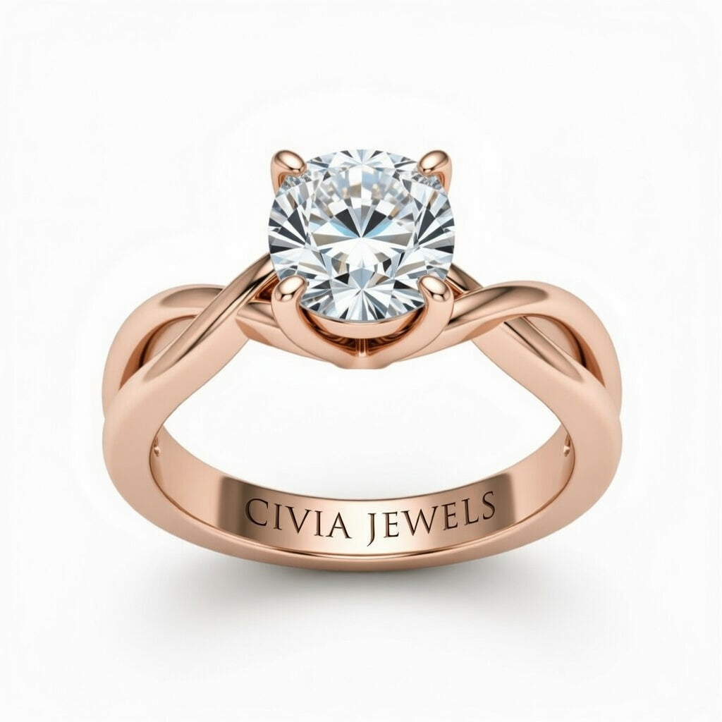 Rose Gold Cushion Diamond Solitaire Engagement Ring With Interwoven Twist Shank
