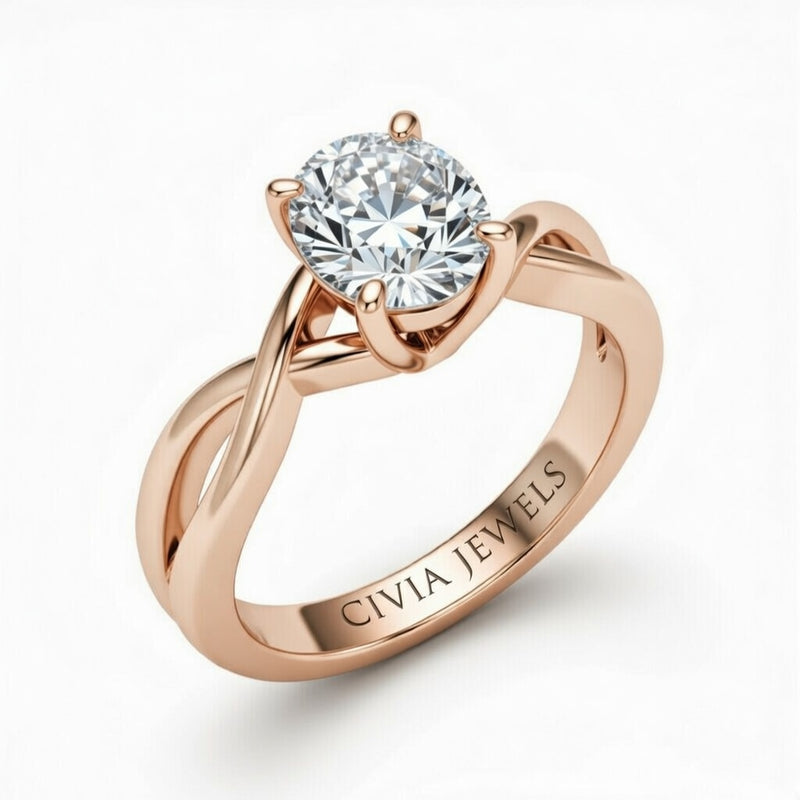 Rose Gold Cushion Diamond Solitaire Engagement Ring With Interwoven Twist Shank