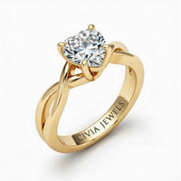 Yellow Gold Heart Diamond Solitaire Engagement Ring With Interwoven Twist Shank