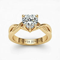 Yellow Gold Heart Diamond Solitaire Engagement Ring With Interwoven Twist Shank