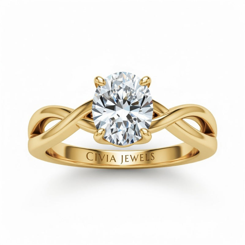 Yellow Gold Oval Diamond Solitaire Engagement Ring With Interwoven Twist Shank