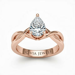 Rose Gold Pear Diamond Solitaire Engagement Ring With Interwoven Twist Shank