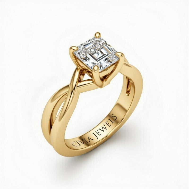 Yellow Gold Princess Diamond Solitaire Engagement Ring With Interwoven Twist Shank