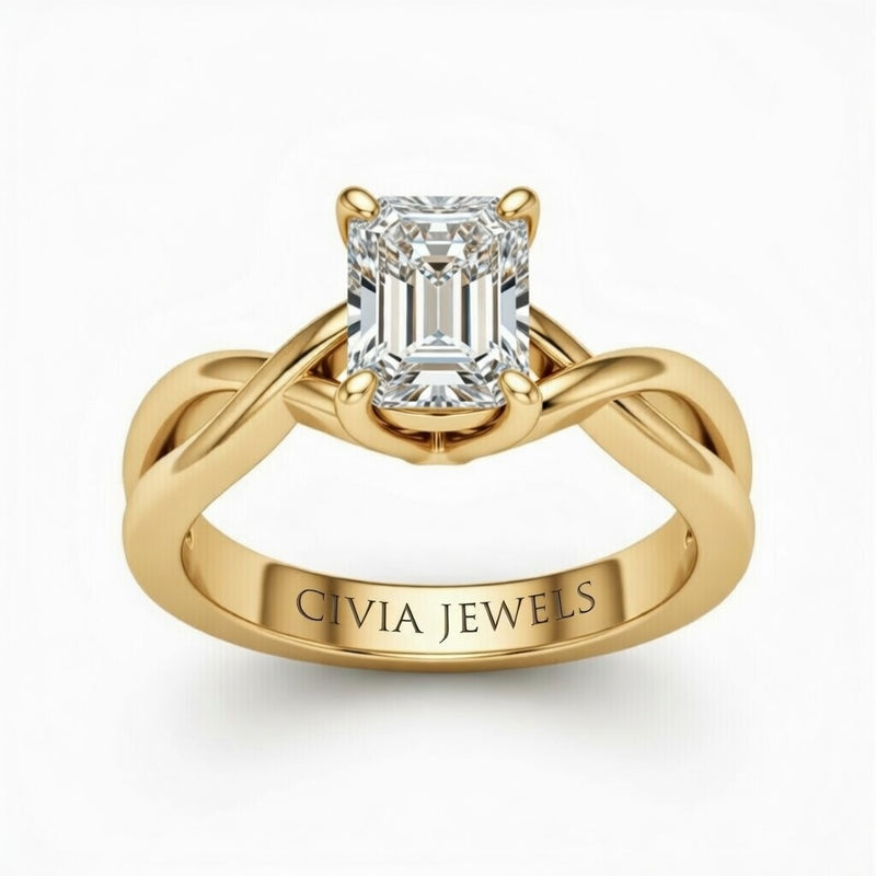 Yellow Gold Radiant Diamond Solitaire Engagement Ring With Interwoven Twist Shank