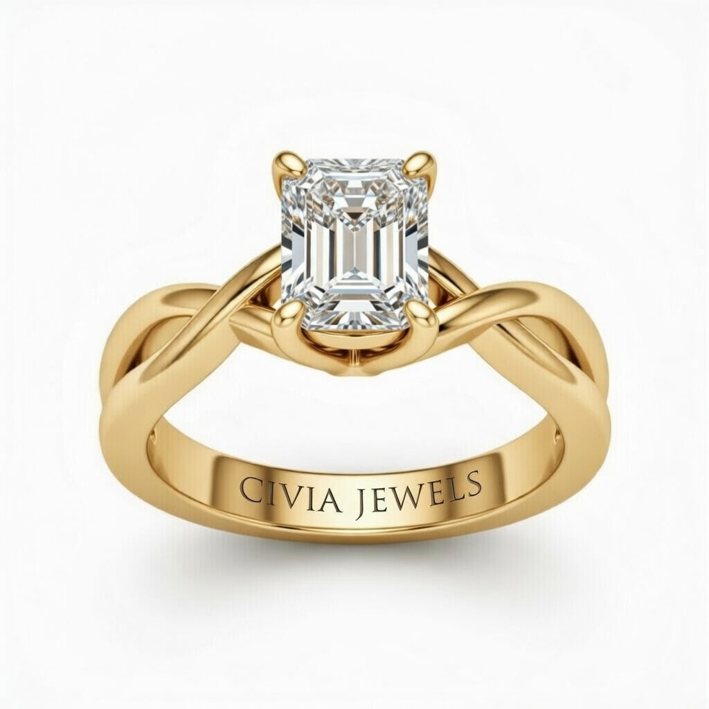 Yellow Gold Radiant Diamond Solitaire Engagement Ring With Interwoven Twist Shank