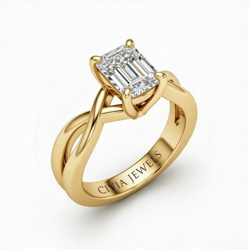 Yellow Gold Radiant Diamond Solitaire Engagement Ring With Interwoven Twist Shank