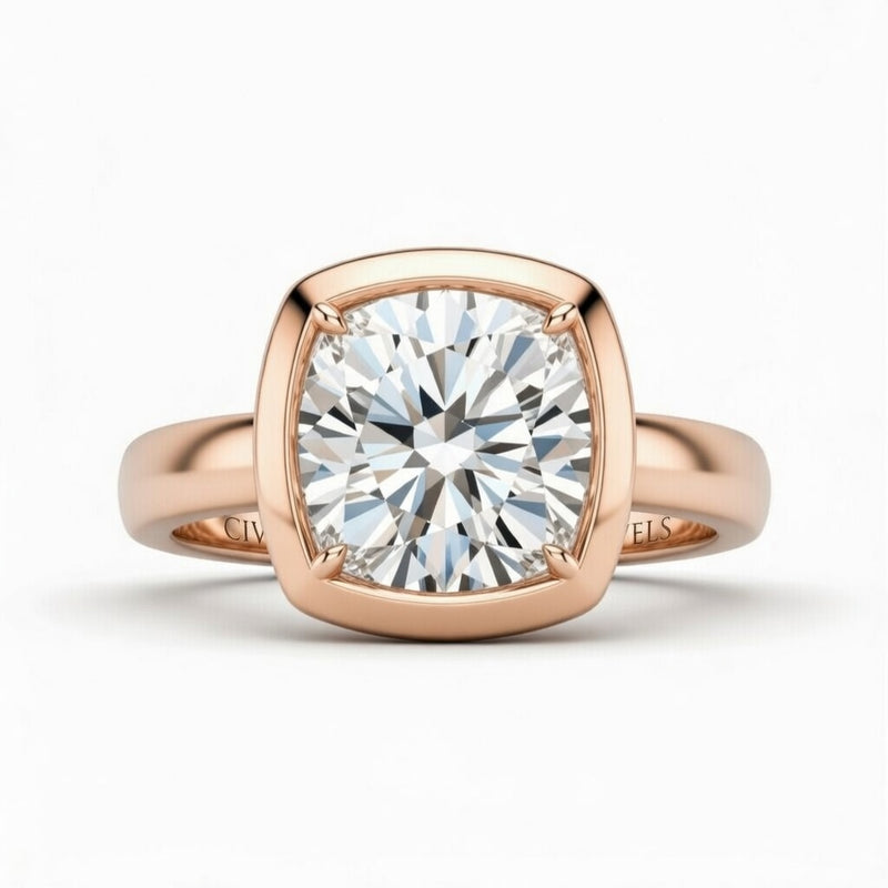 Rose Gold Cushion Cut Bezel Set Solitaire Engagement Ring