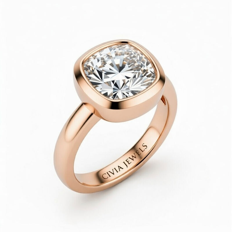 Rose Gold Cushion Cut Bezel Set Solitaire Engagement Ring