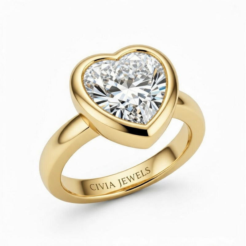 Yellow Gold Heart Cut Bezel Set Solitaire Engagement Ring