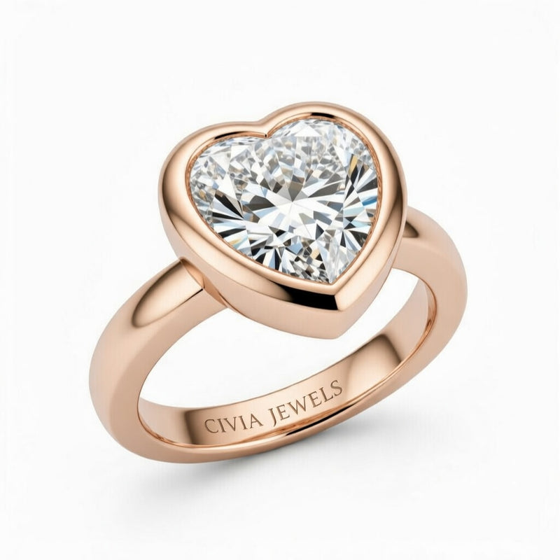 Rose Gold Heart Cut Bezel Set Solitaire Engagement Ring