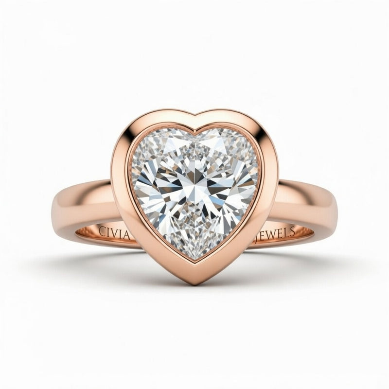 Rose Gold Heart Cut Bezel Set Solitaire Engagement Ring